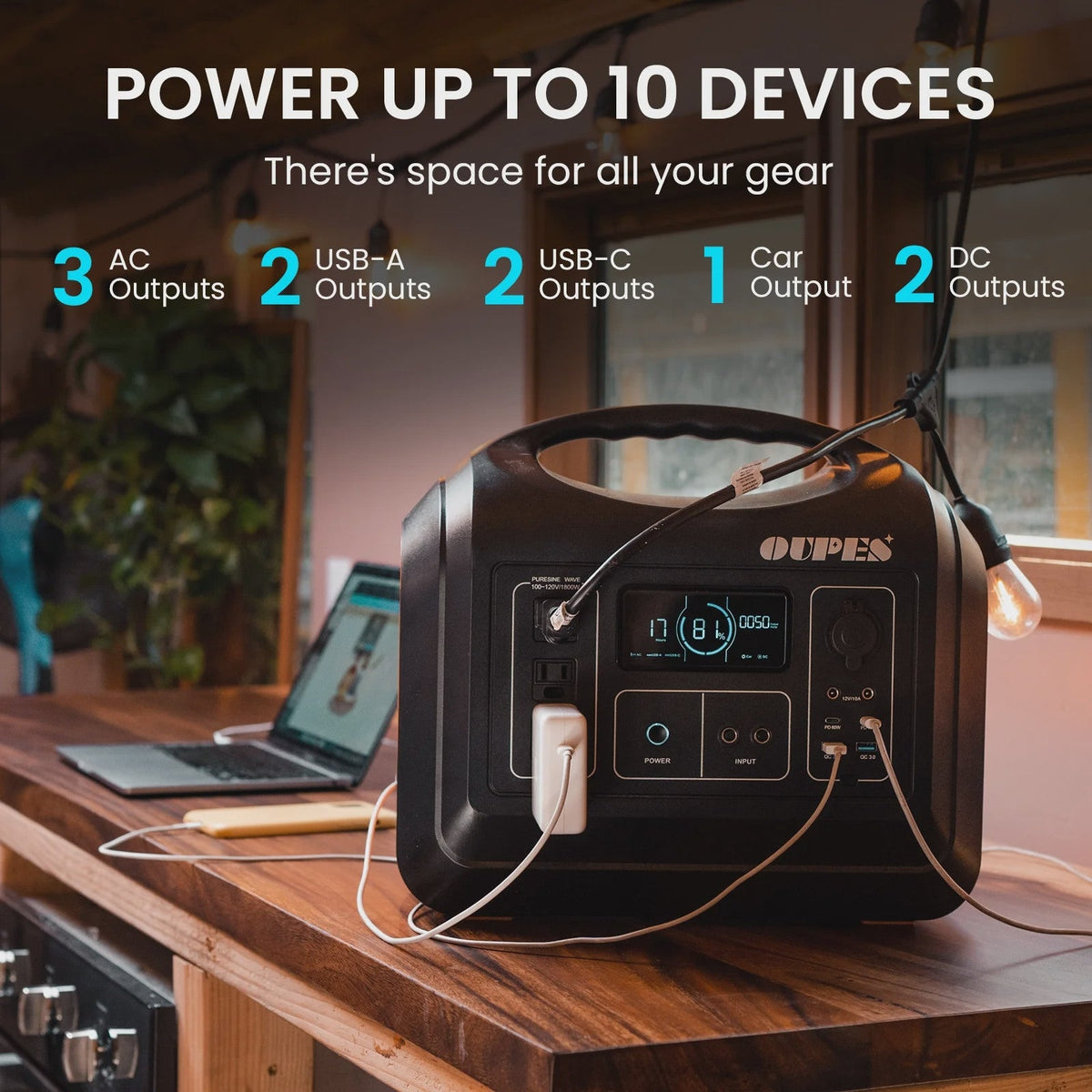 OUPES 1800W 1488Wh Portable Power Station with 2x100W Solar Panel,Solar Generator for Outdoor Camping,Home Backup,Emergency,RV