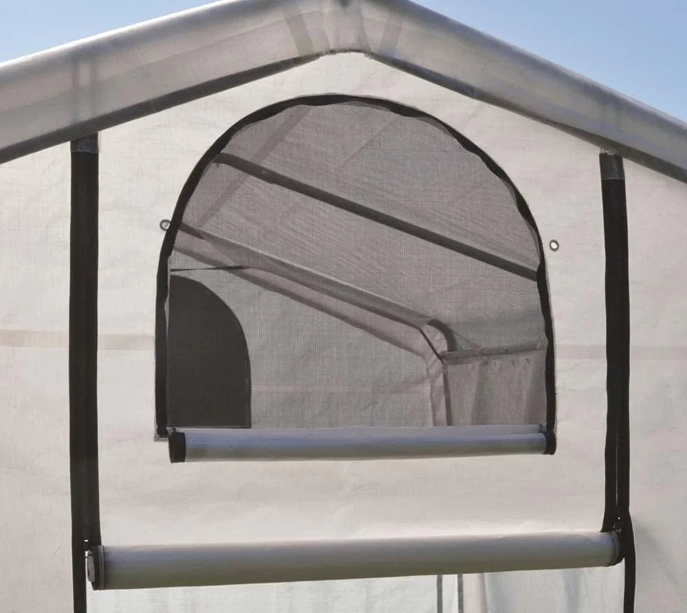 0 feet x 10 feet "GrowIT" Green House - Built-in Simple Greenhouse. It features a sleek design, a high ceiling design, an outdoor planting room with easy access, and is equipped with a transparent waterproof cover.