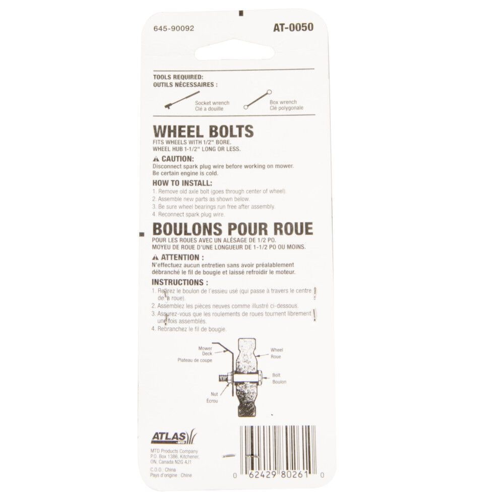 Universal Lawn Mower Wheel Bolts, 2-pk, 1-1/2-in