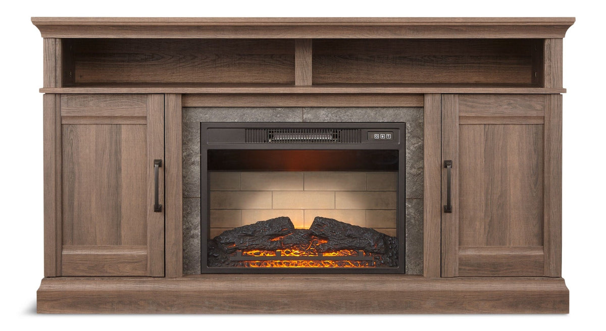 Abbotsford Media Console Electric Fireplace TV Stand, 60-in, 1400W, Includes Remote Control, Brown