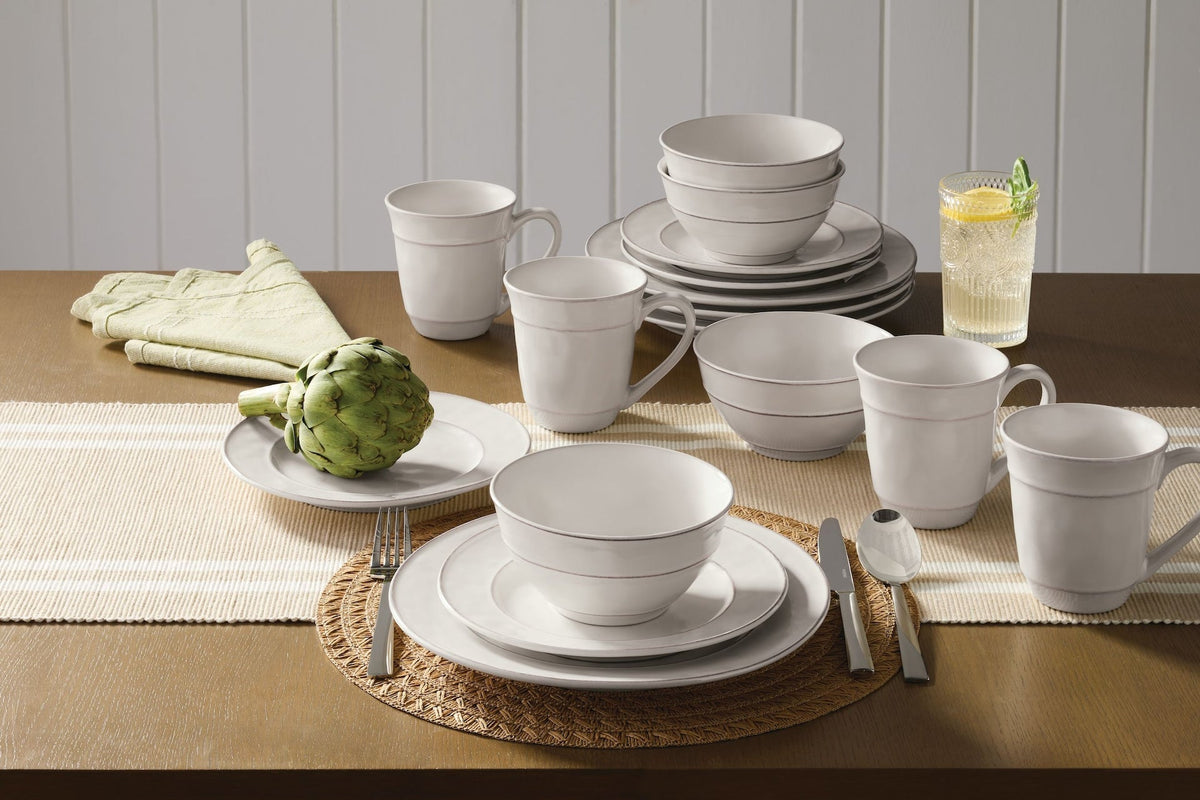 Gablehurst Stoneware Dinnerware Set with Mugs, Serves 4, 16-pc, Cream Reactive Glaze