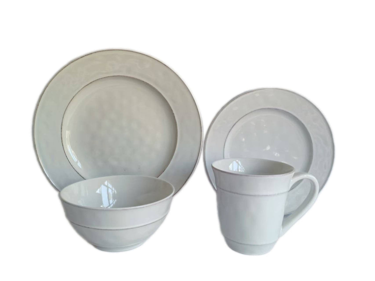 Gablehurst Stoneware Dinnerware Set with Mugs, Serves 4, 16-pc, Cream Reactive Glaze