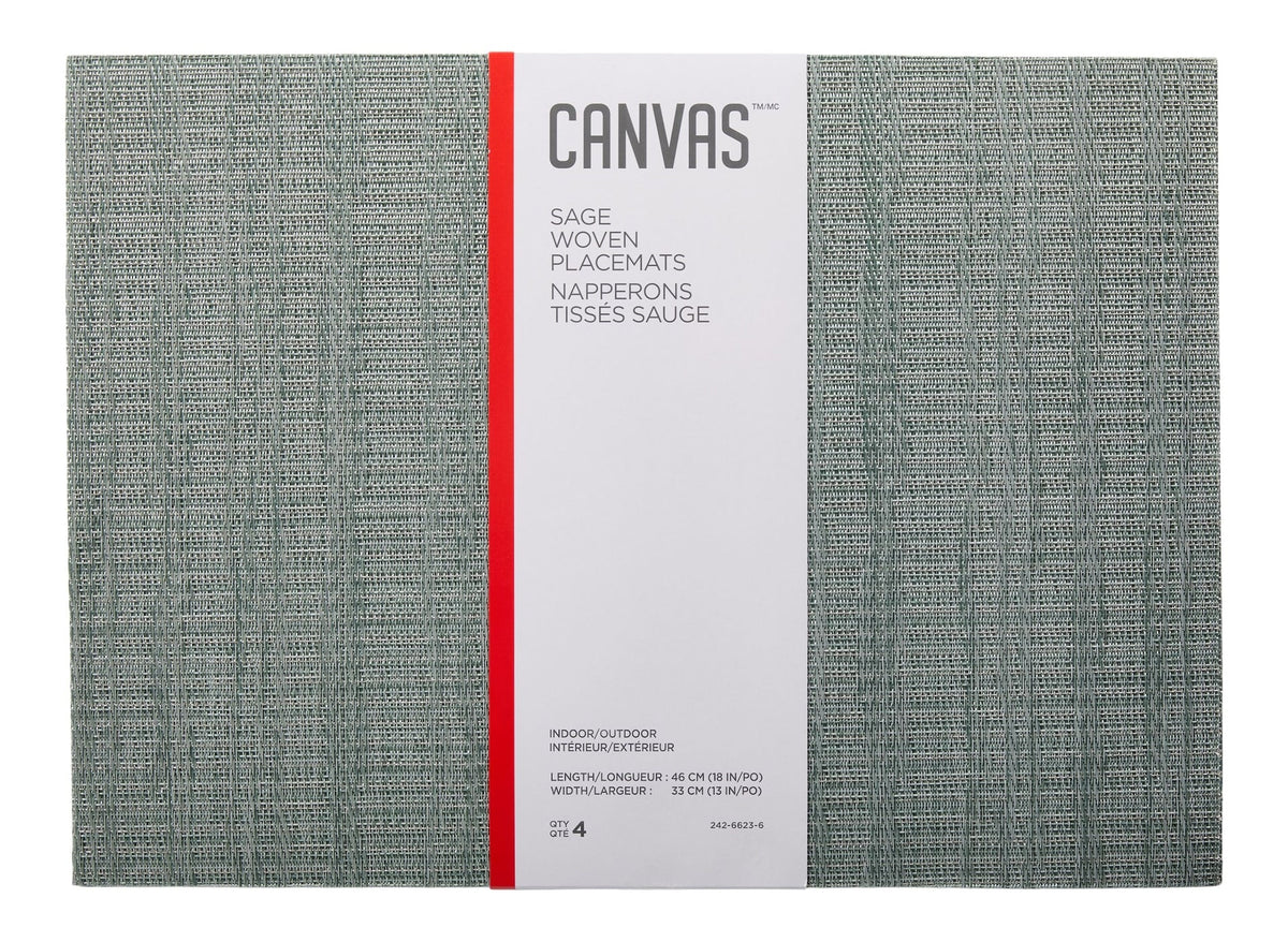 Lurex Rectangle Textilene Woven Placemat, Sage, 13-in x 18-in, 4-pk