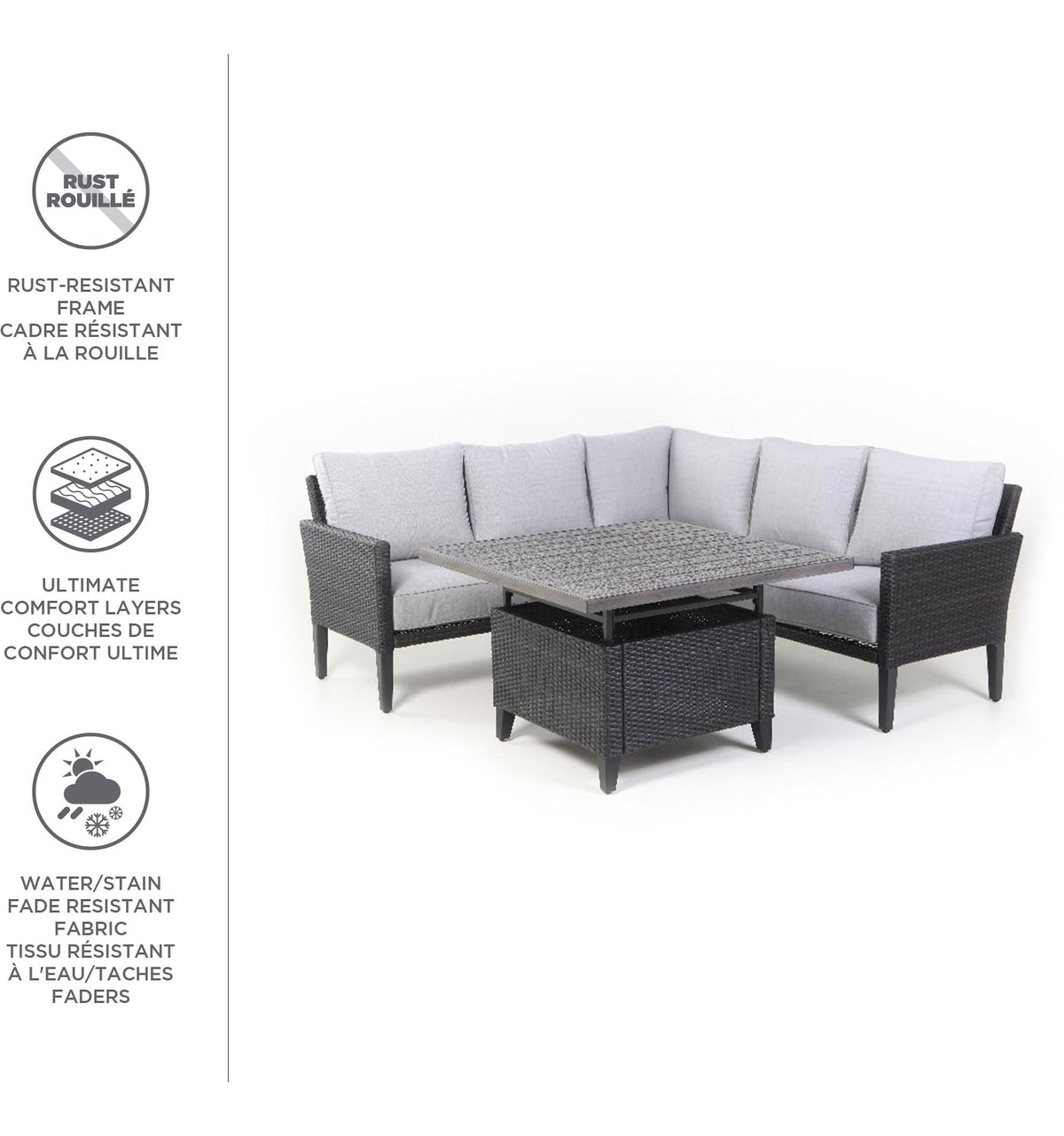 Square Outdoor Patio Conversation Dining Set with UV-Resistant Cushions, 3-pc