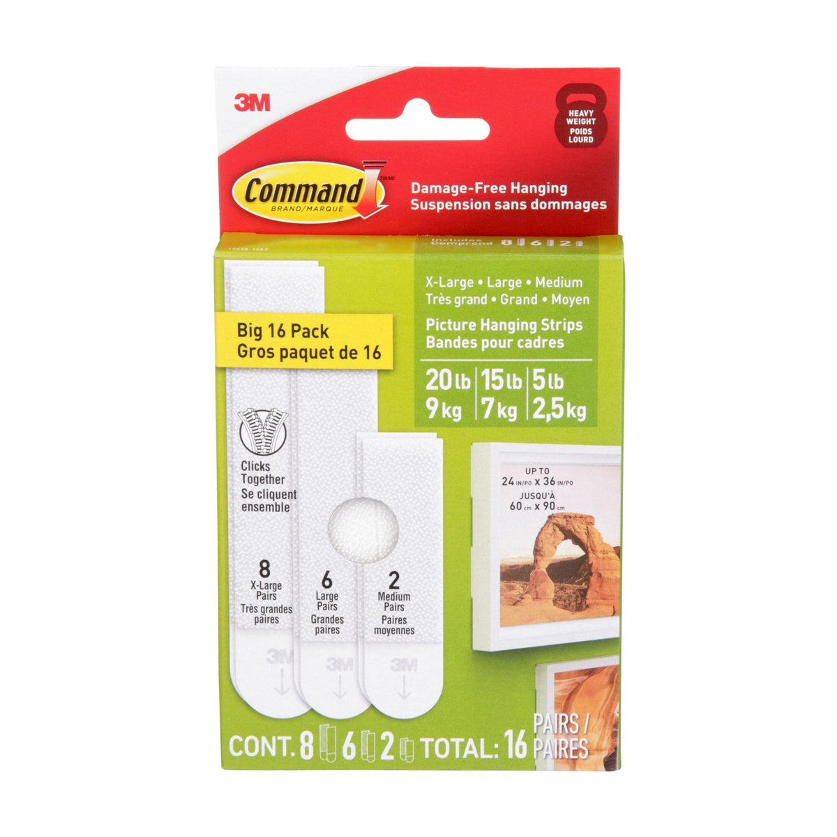White Picture Hanging Strip Mixed Pack, 17218-16EF | 16 Pairs