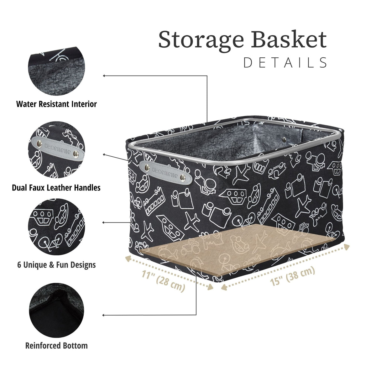 Large Water Resistant Storage Bin, 15-in x 11-in x 9.5-in, 6-pk, White Pattern