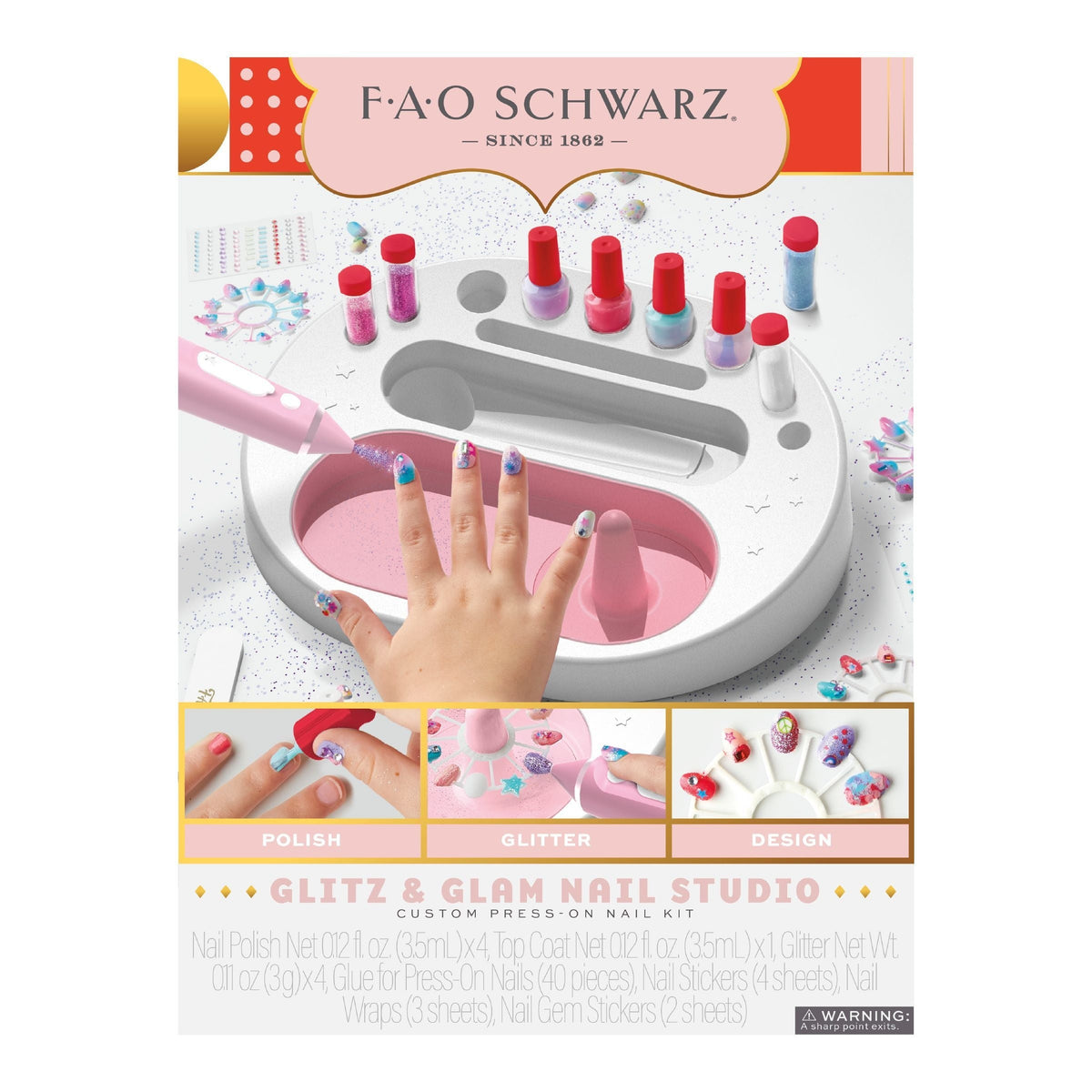 Girls Custom Glitter Nail Set, Pink