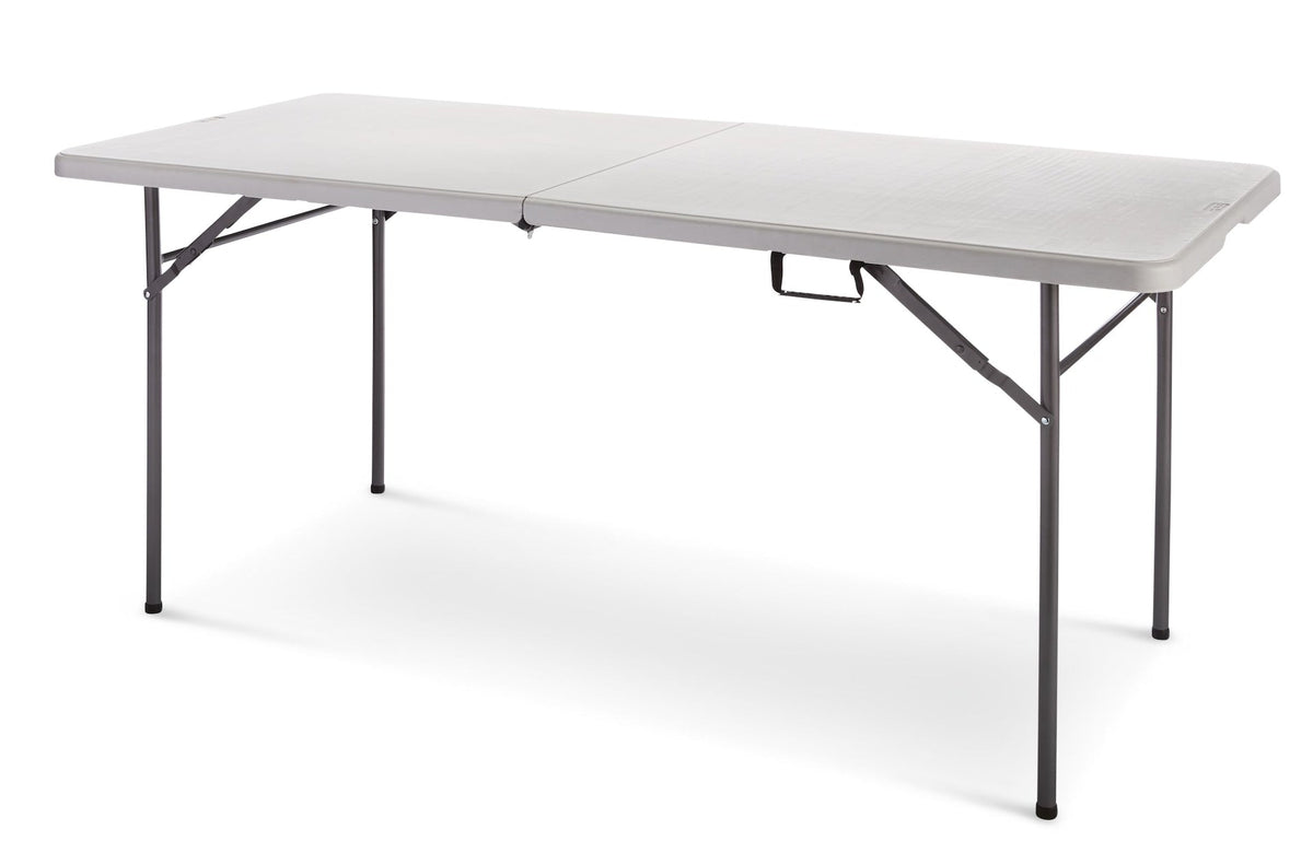 6-ft Portable Plastic & Metal Folding Table with Handle, Grey