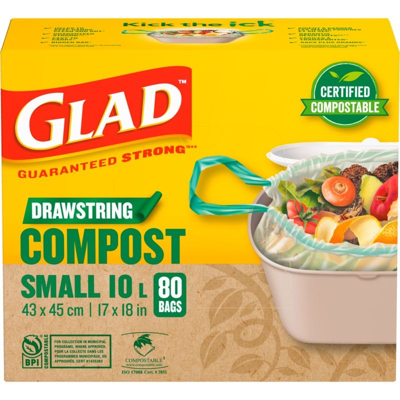 Small Certified Compostable Drawstring Food Waste Bags, 80-pk, Opaque, 10-L