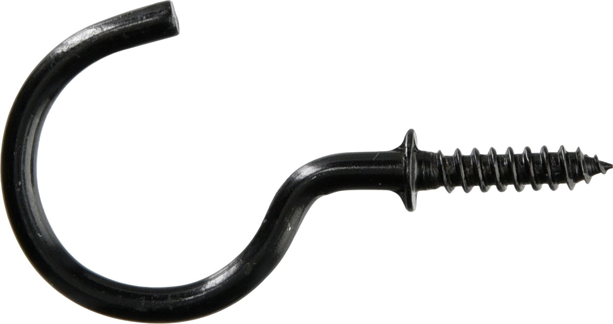 Mug Cup Hook, Half Hook Half Screw, Black, 7/8-in, 40-pk