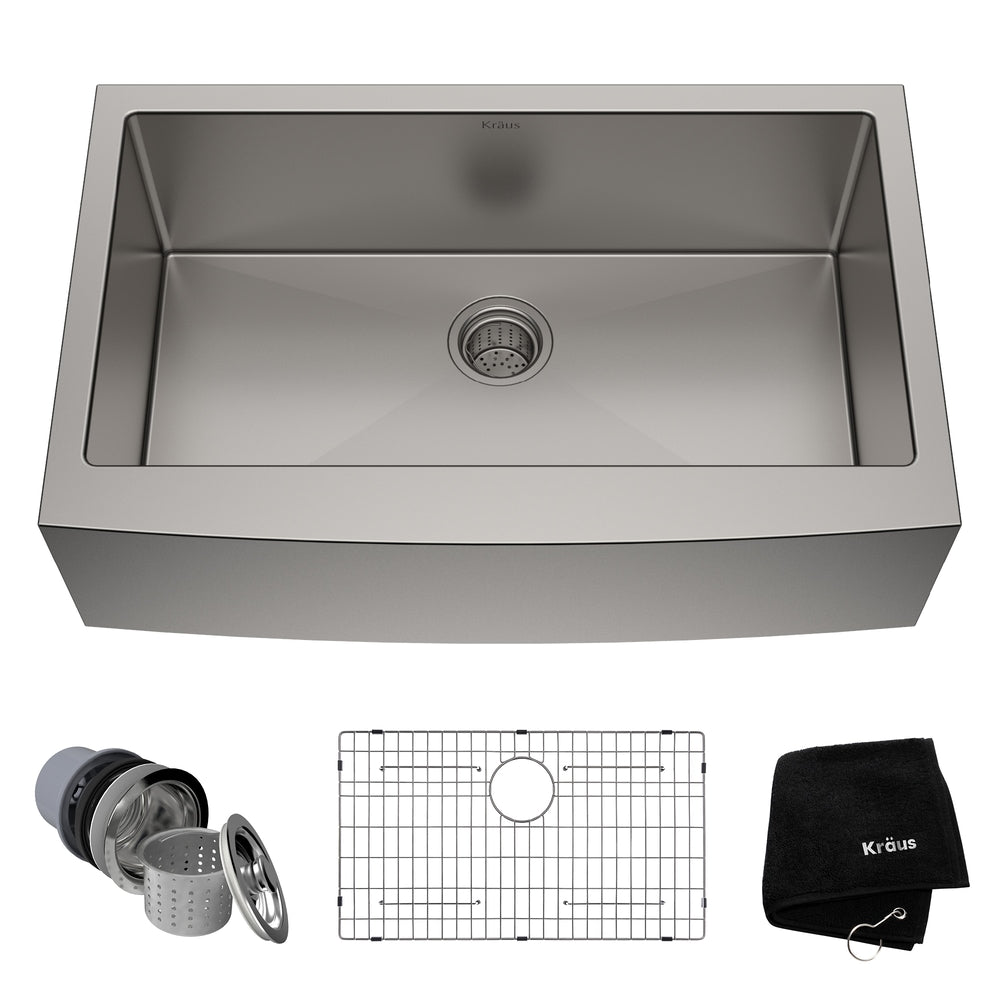 Standard PRO Apron Front Farmhouse Stainless Steel Single Bowl Kitchen Sink, 33x21x10-in