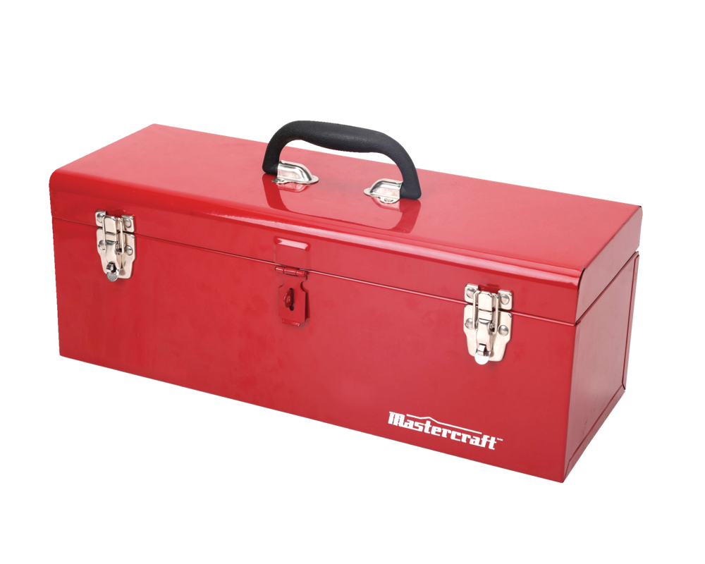 Portable Metal Hip Roof Tool Box with Removable Tray, 19-in, Red
