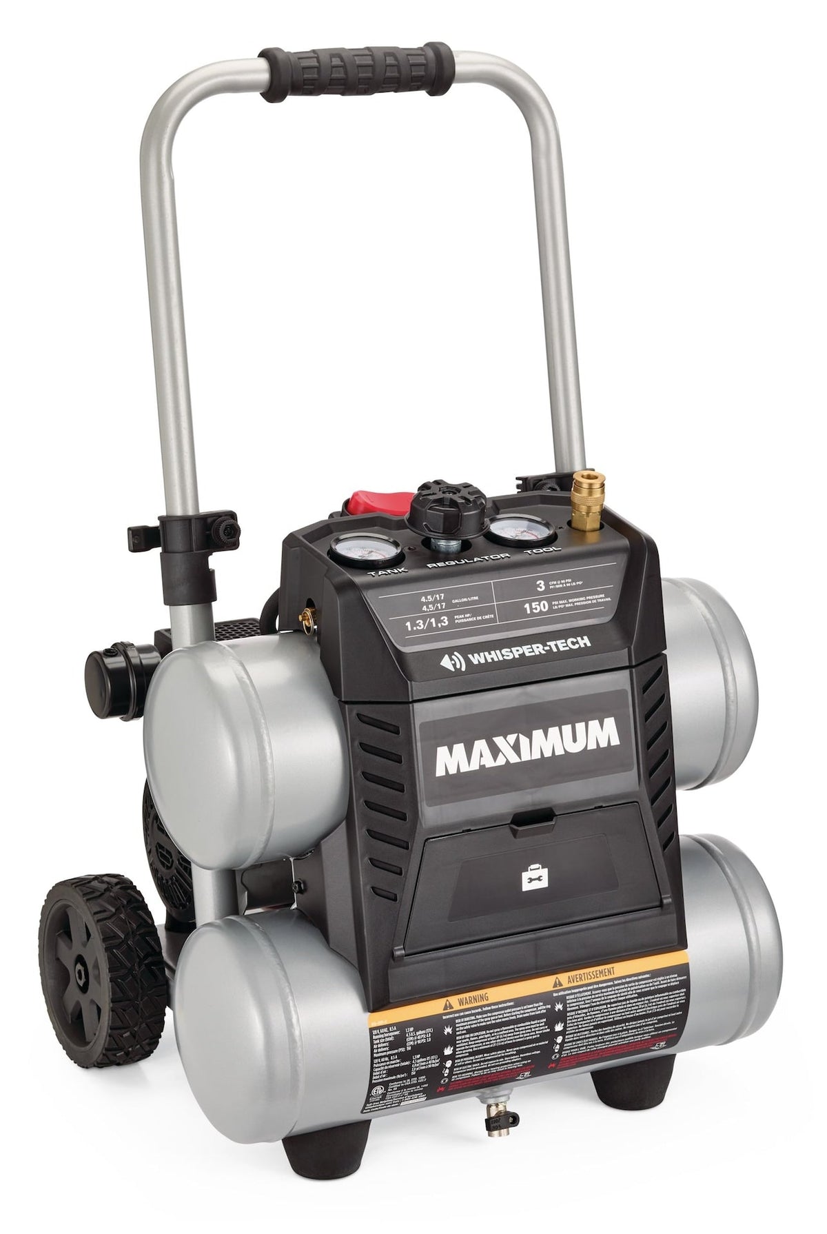 4.5-Gallon Quiet Air Compressor, 150 PSI, 1.3 HP