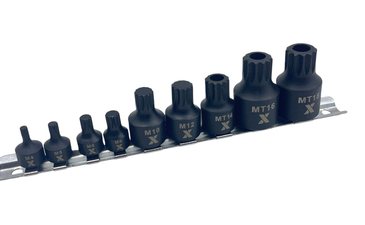 9 Piece Impact Stubby Bit Socket Rail Triple Square