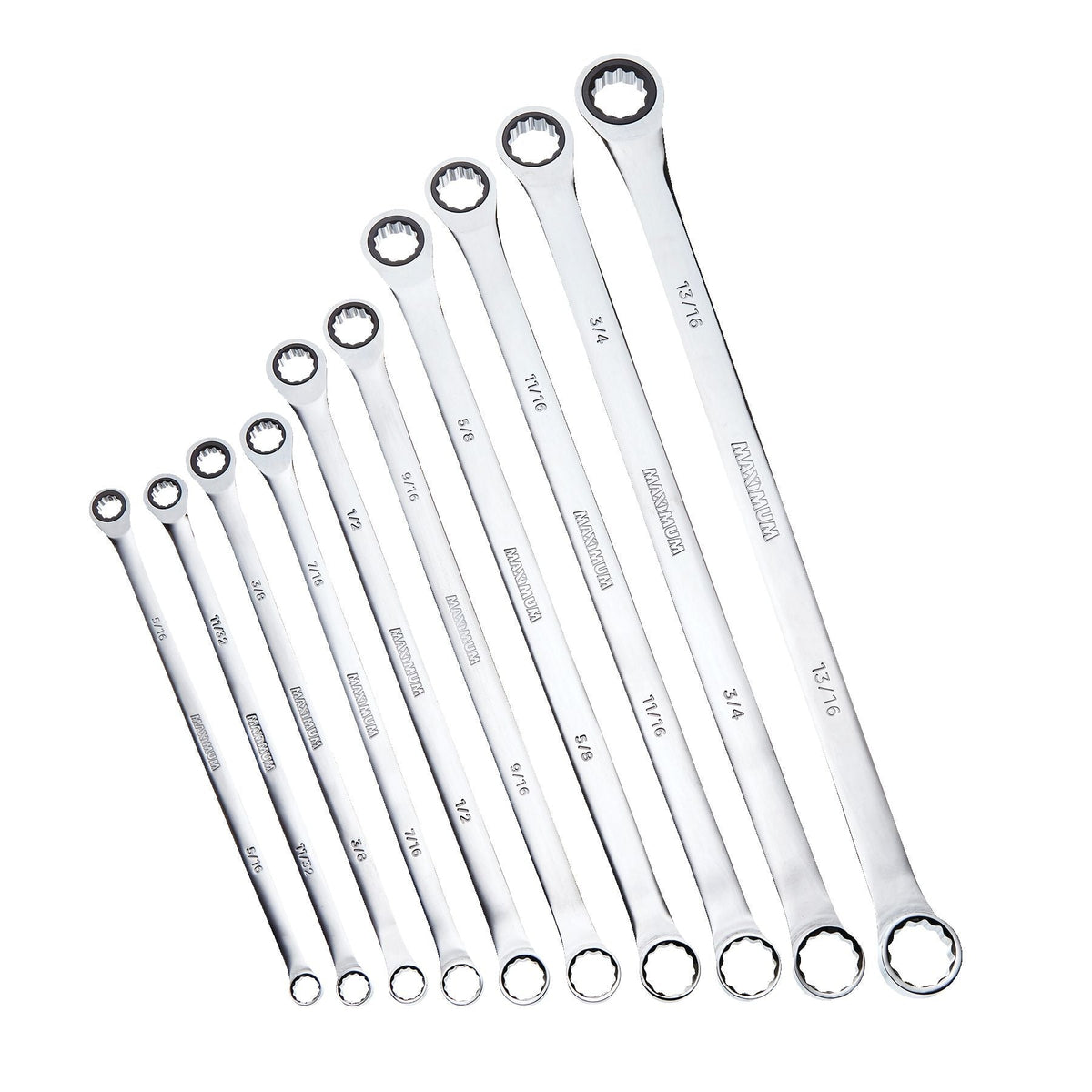 Extra-Long Double Box-End Ratcheting Wrench Set, SAE, 10-pk