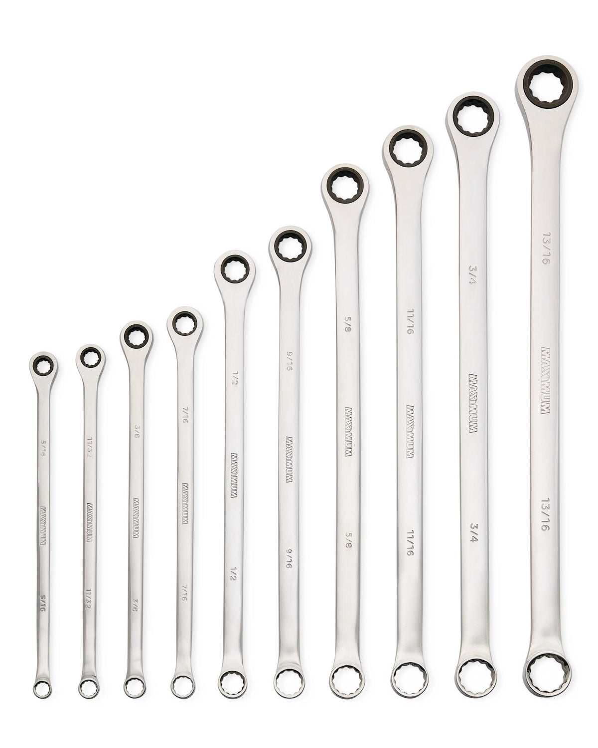 Extra-Long Double Box-End Ratcheting Wrench Set, SAE, 10-pk