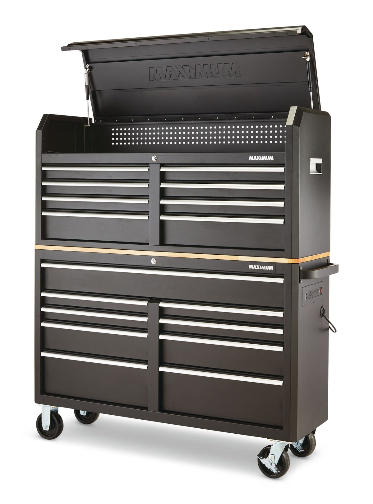 Tool Storage Cabinet, Built-In Power Bar with USB, 9-Drawer, 56-in, Matte Black
