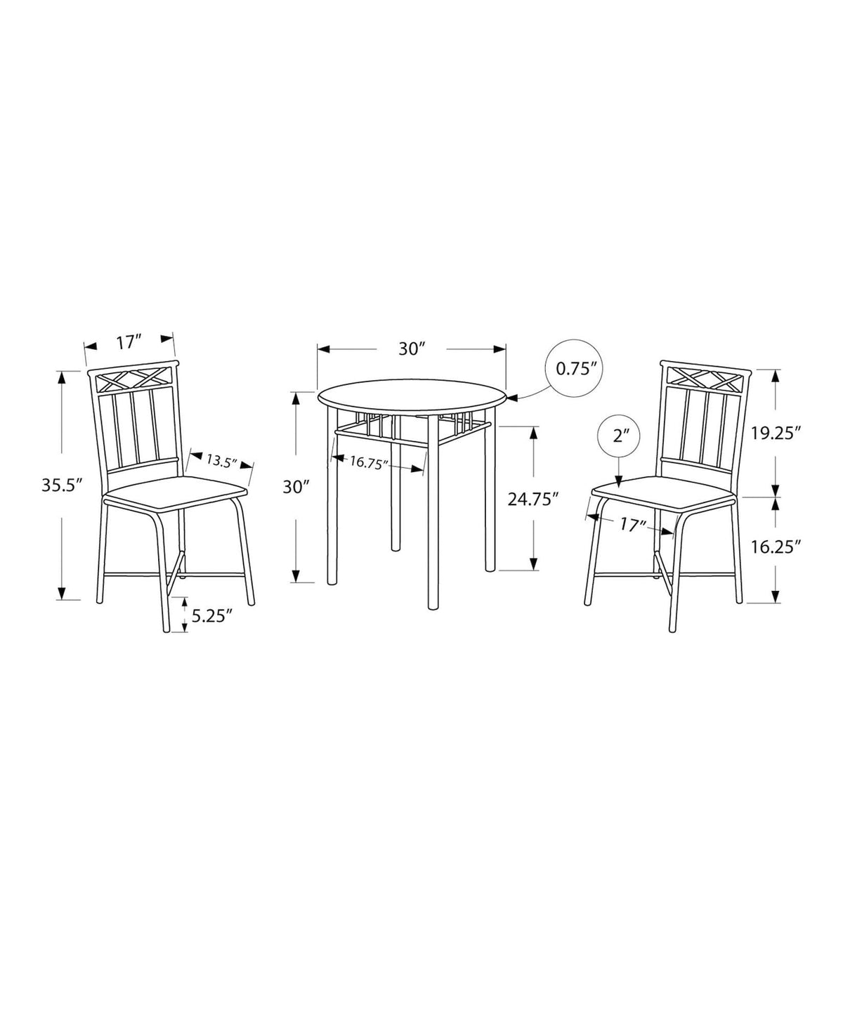 Transitional Dining Set, Grey, 3-pcs