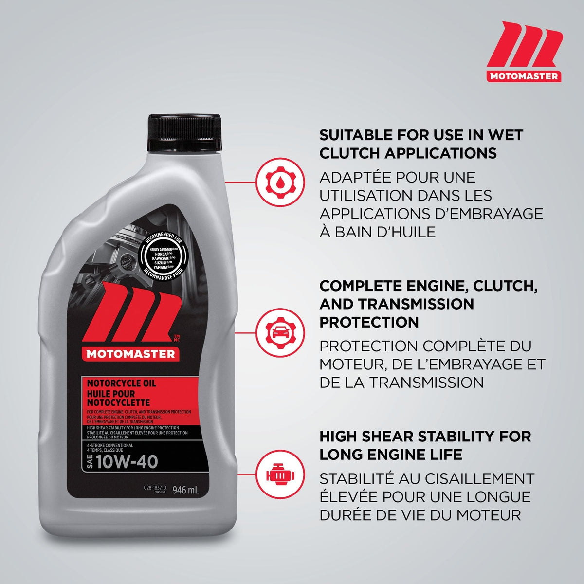 10W40 4-Stroke Motorcycle Oil, 946-mL