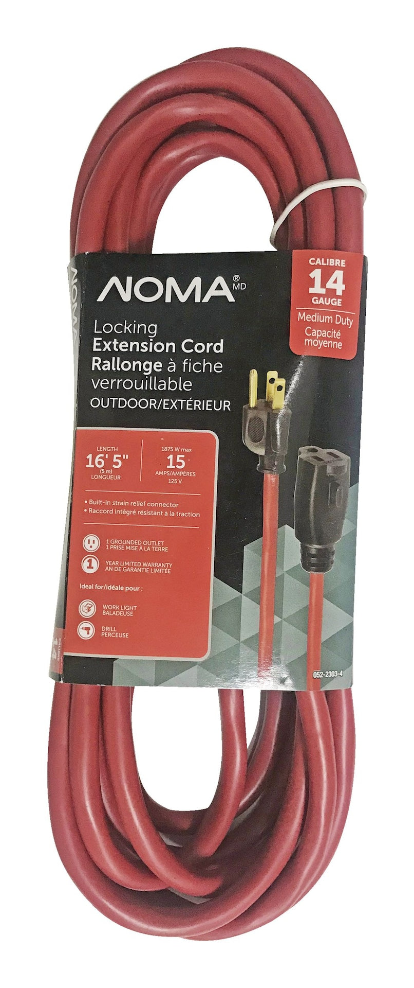 16-ft 5-in 14/3 Outdoor Extension Cord with Grounded Outlet and Locking Connector, Red