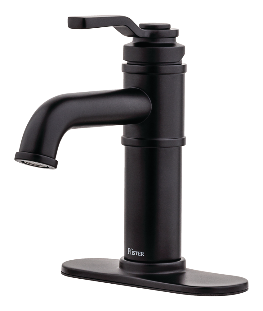 Breckenridge Single Handle High Arc Bathroom Sink Faucet, Push & Seal Drain, WaterSense Certified, Black