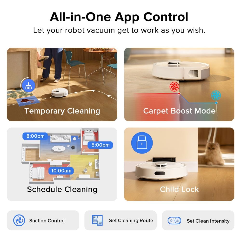 Q7 L5 2-in-1 Robot Cordless Vacuum & Mop Cleaner, Pet-Friendly, App Controlled, Includes Charging Dock, White