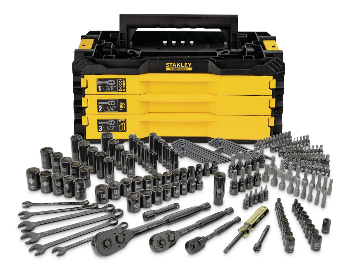 Professional Grade Black Chrome Socket Set, SAE/Metric, 203-pc