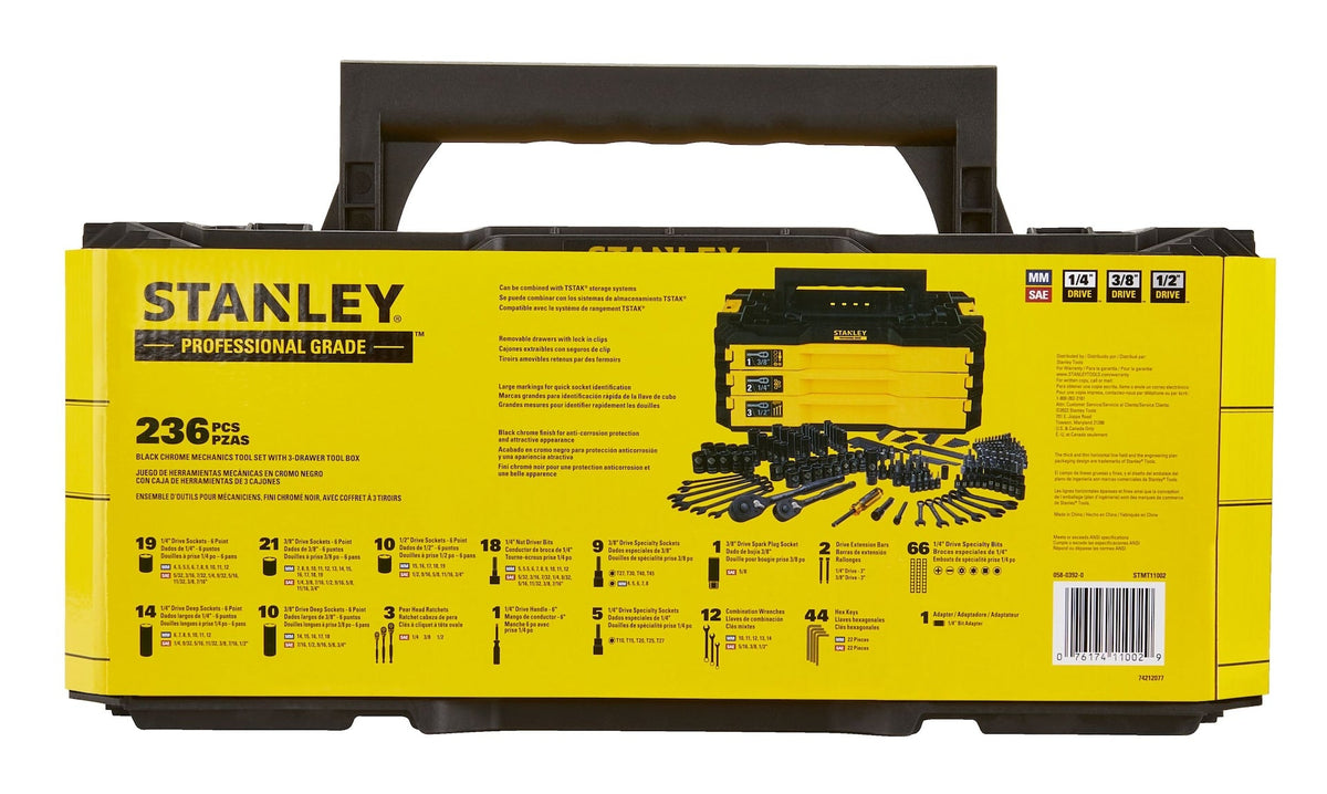 Professional Grade Black Chrome Socket Set, SAE/Metric, 236-pc