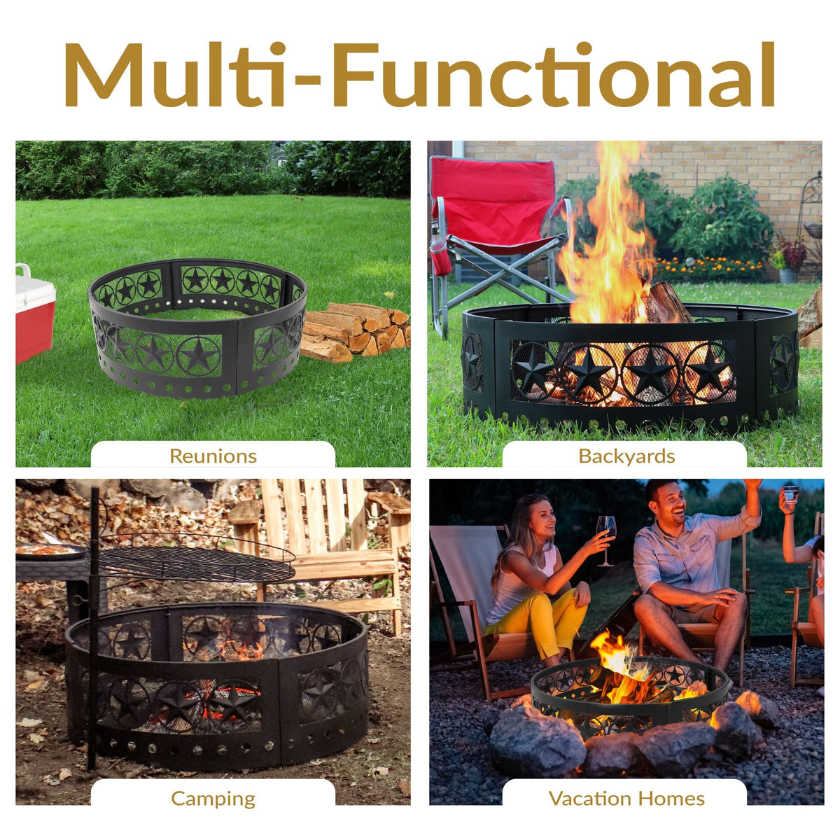 Décor Heavy-Duty Steel Cut Out Campfire Ring, 36-in