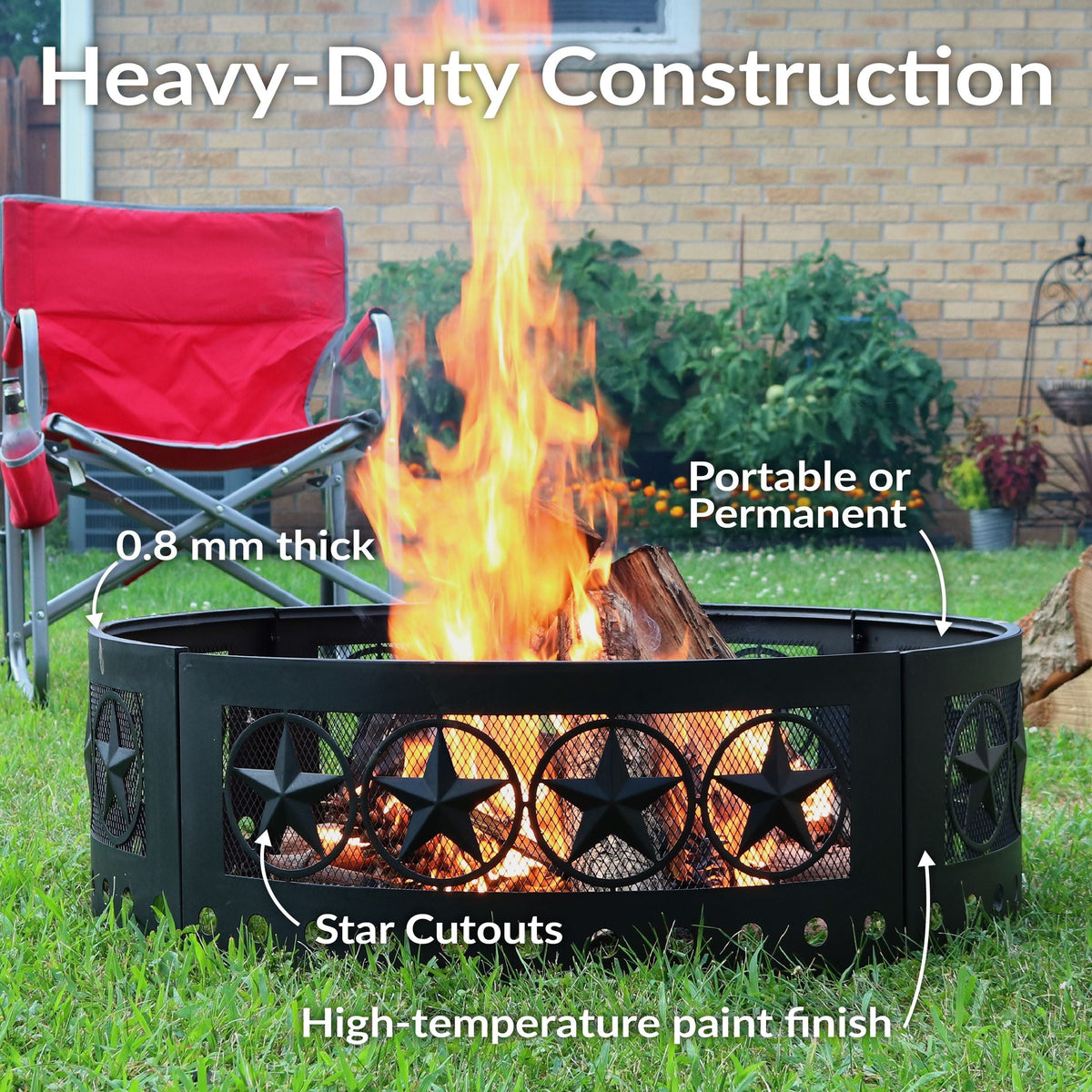 Décor Heavy-Duty Steel Cut Out Campfire Ring, 36-in