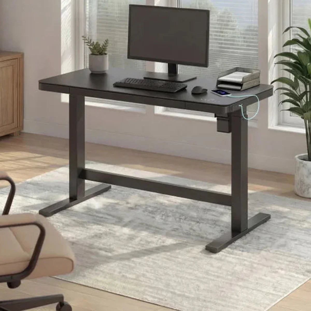 Tresanti Tessa 119.4 cm (47 in.) Adjustable Height Desk with LED Lighting, Black