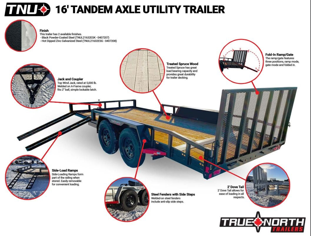 83-in x 16-ft Tandem Axle Utility Trailer, Black