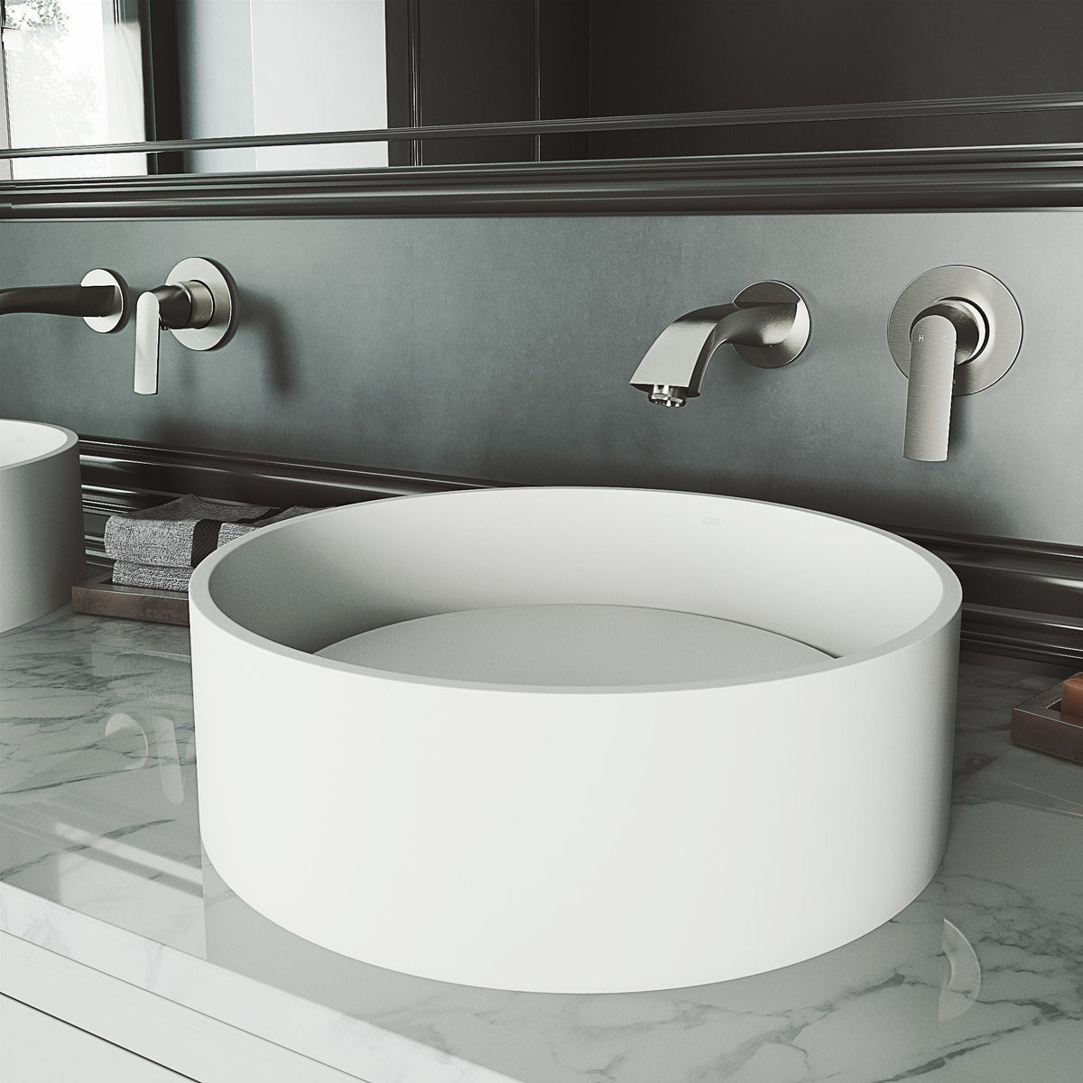Anvil Matte Stone Round Composite Vessel Bathroom Sink/Basin with Deep Bowl, White