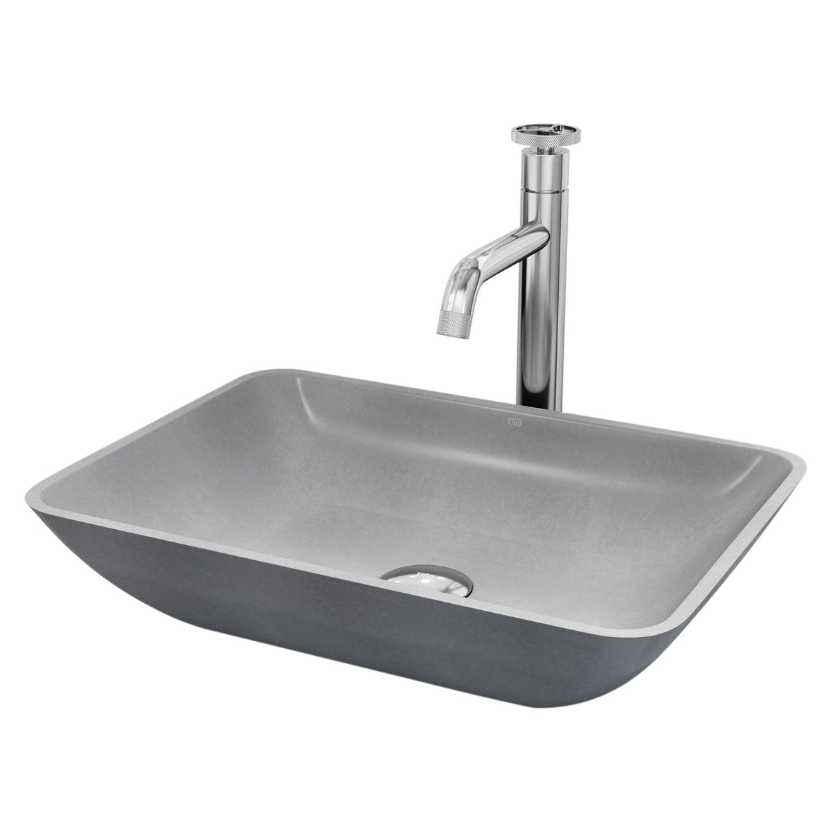 Duomo Gothic Grey Bathroom Sink/Basin Set with Cass Faucet and Rectangular Vessel