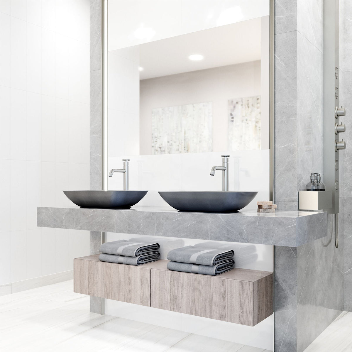 Duomo Gothic Grey Bathroom Sink/Basin Set with Cass Faucet and Rectangular Vessel