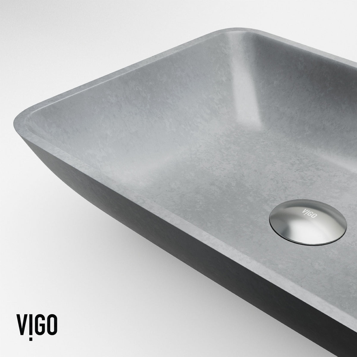 Duomo Gothic Grey Bathroom Sink/Basin Set with Cass Faucet and Rectangular Vessel