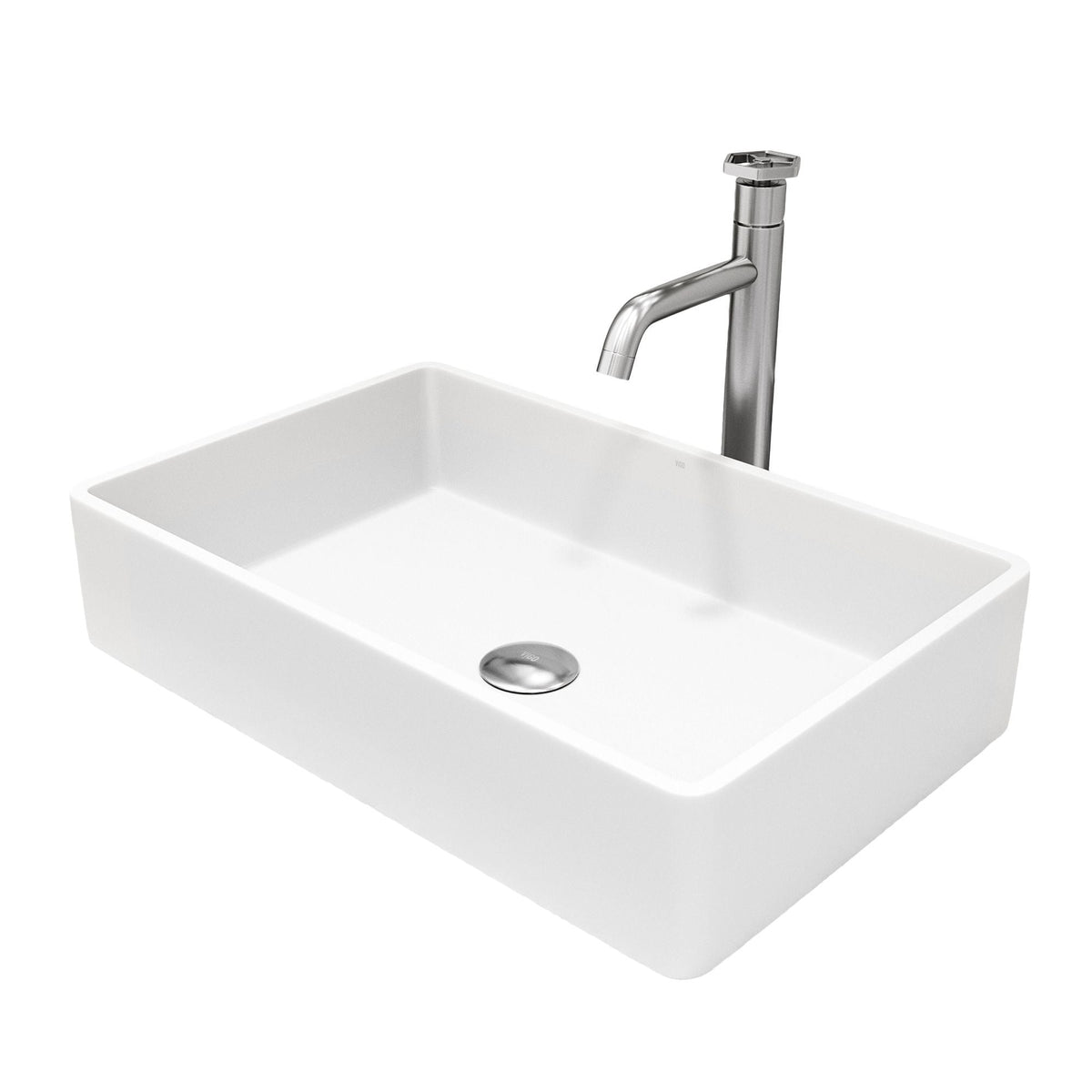 Magnolia White Bathroom Sink/Basin Set with Ruxton Faucet and Rectangular Composite Vessel