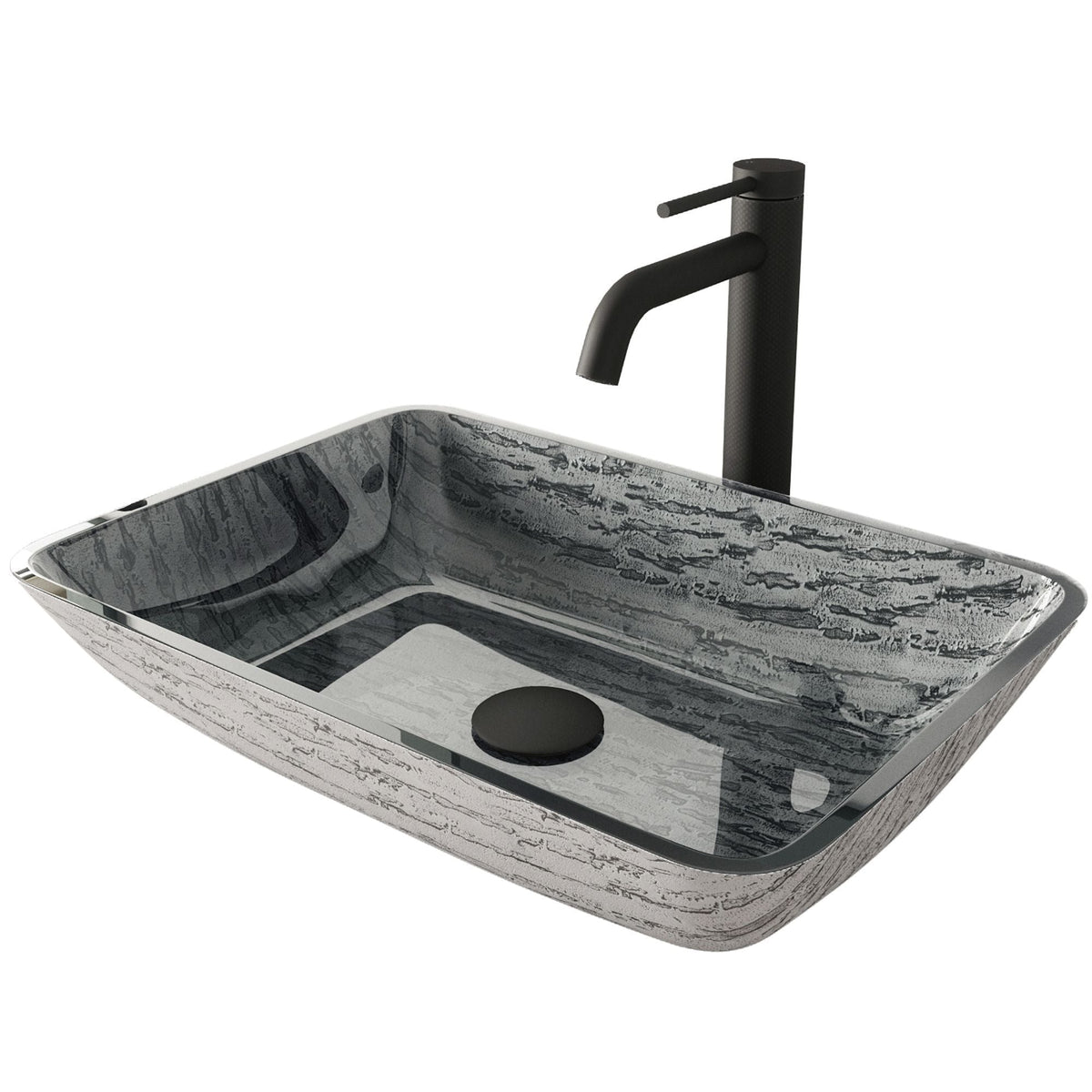 Titanium Glass Slate Grey Bathroom Sink/Basin Set with Lexington Faucet and Rectangular Vessel