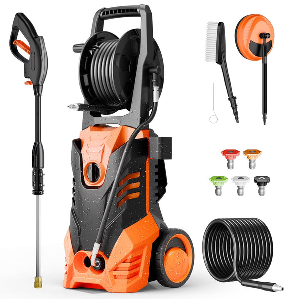 Electric Pressure Washer, 3800PSI 2.6 GPM Power Washer Machine with Hose Reel,4 Quick Connect Nozzles, Foam Cannon, for Cars, Patios, and Floor... R9206