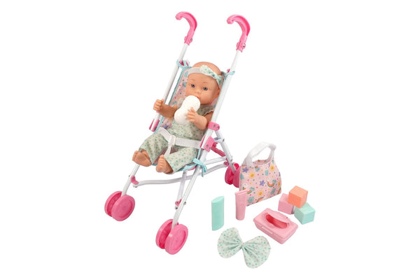 15" Baby Doll With Stroller And Accessories X496