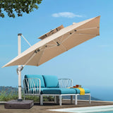 A 10-foot by 10-foot square cantilevered sunshade, equipped with a cross base and canopy, is included - a large heavy-duty outdoor sunshade, 360° rotating offset type, suitable for use in courtyards, backyard of swimming pools, terraces or gardens, i
