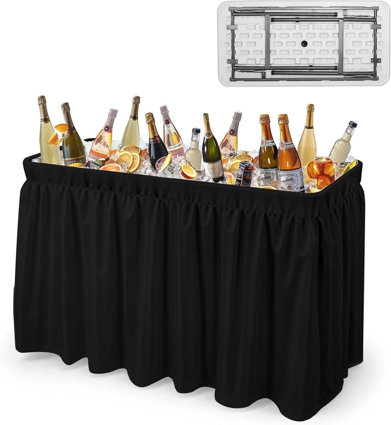 4 feet black ice crystal table, portable rear panel camping fishing cleaning table, plastic material with matching skirt, suitable for parties, barbecues, camping and picnics as an ice chest W6135