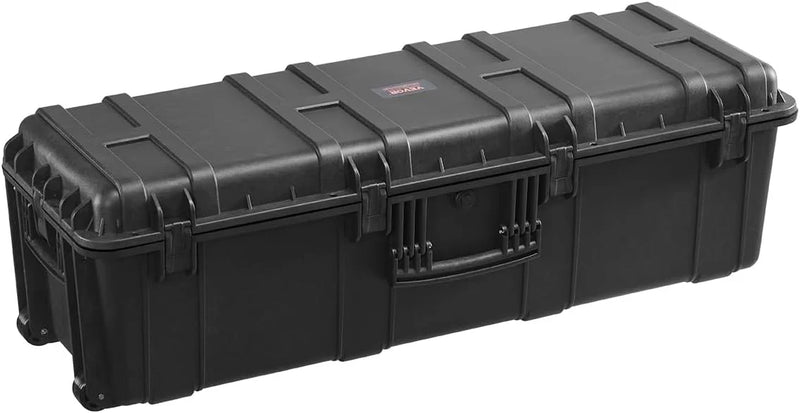 Waterproof sturdy case, large-capacity waterproof sturdy case, equipped with 3 handles, IP67 level waterproof protection case, with 6 clips, 6 lock holes and foam padding for large equipment, black version Y6231