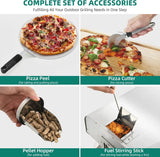 Wood-fired outdoor pizza oven, 12-inch portable pellet pizza oven, equipped with pizza tongs and pizza cutter, stainless steel silver pizza maker suitable for outdoor kitchen cooking