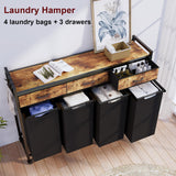 Two Laundry Hamper, Rolling Laundry Sorter with Wheels, 4 × 14.5 Gal (55 L), Pull-Out and Removable Laundry Bags, for Laundry Room, Rustic Brown