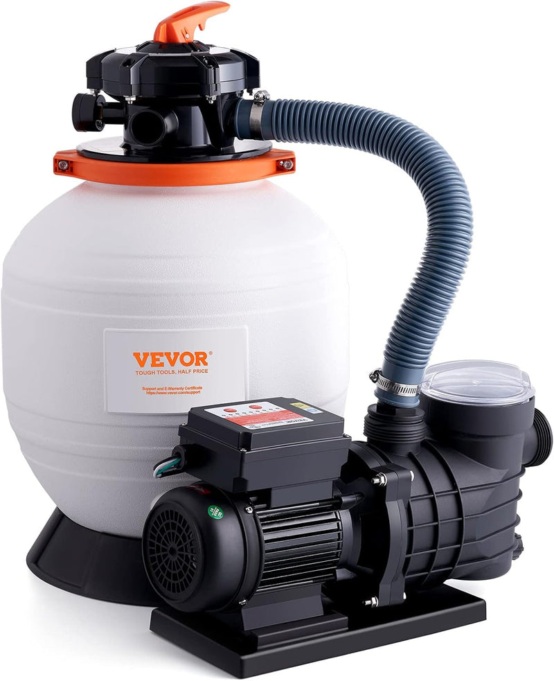 Outdoor swimming pool sand filter pump, 16 inches, 3500 liters/minute, 1 horsepower, swimming pool water pump system and filter kit set, equipped with 6-way multi-interface valve and filter basket, suitable for both household and commercial swimming O8646
