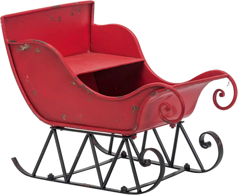 Christmas Sleigh Outdoor Decorations Large-sized Worn Red Metal Santa Sleigh Toy Decoration Gift Basket Winter Decorations Indoor Christmas Garden Santa Sleigh Decoration - 39 inches (Sleigh-L) I4105