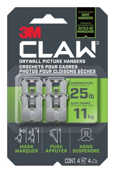 Claw DrywAll Picture Hanger, 25-lb Capacity, 4 Hangers per Pack R6475