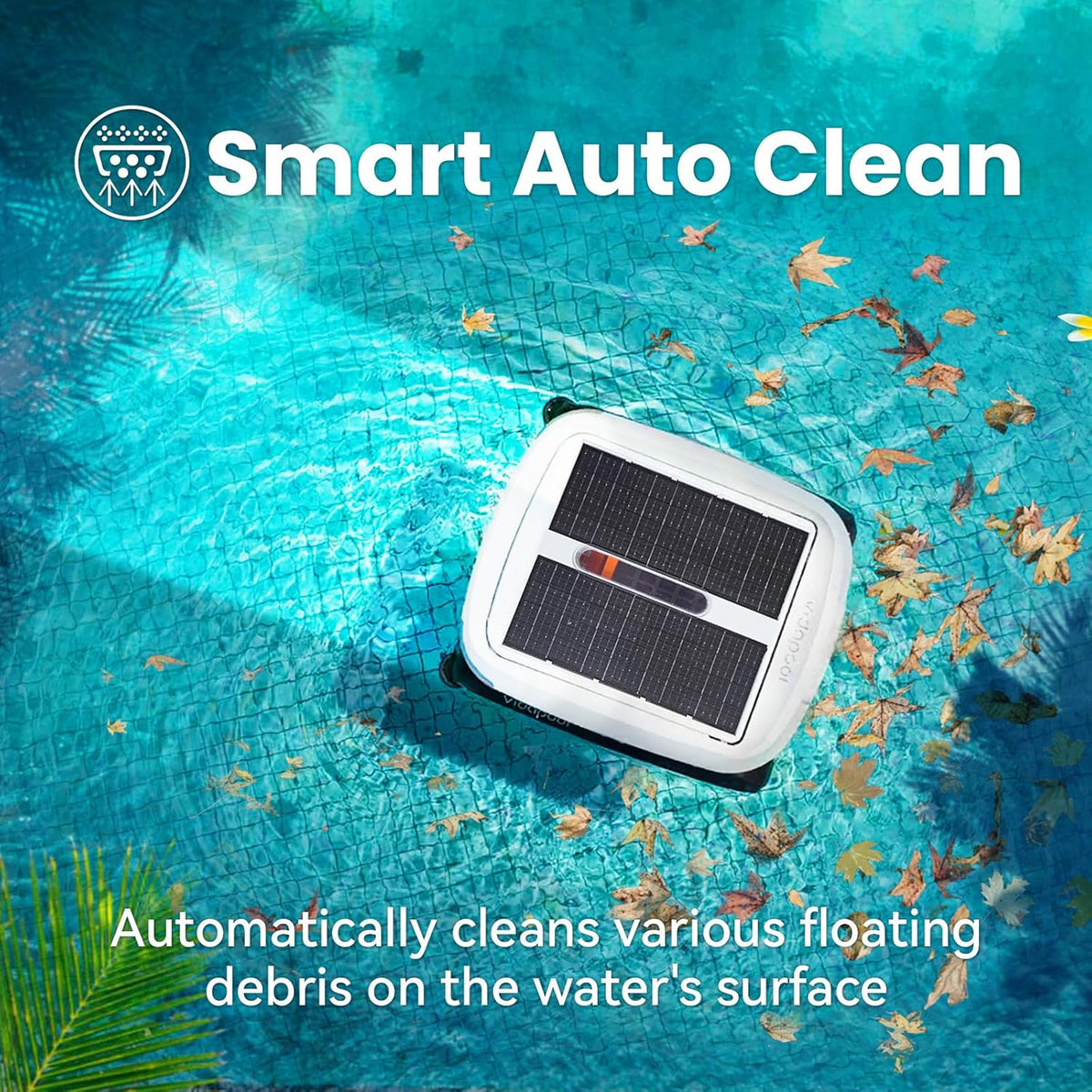 Solar Powered Automatic Robotic Pool Skimmer Cleaner,Solar Pool Surface Cleaner Dual Mode with Obstacle Avoidance Daytime ＆ Overnight Continuous Cleaning Ideal for All Swimming Pool-White