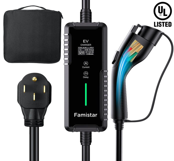 Level 2 & Level 1 EV Charger, 16Amp 110-240V Portable J1772 Electric Car Charger with Adjustable Amp Delayed Timer 25ft Long Cord M8811